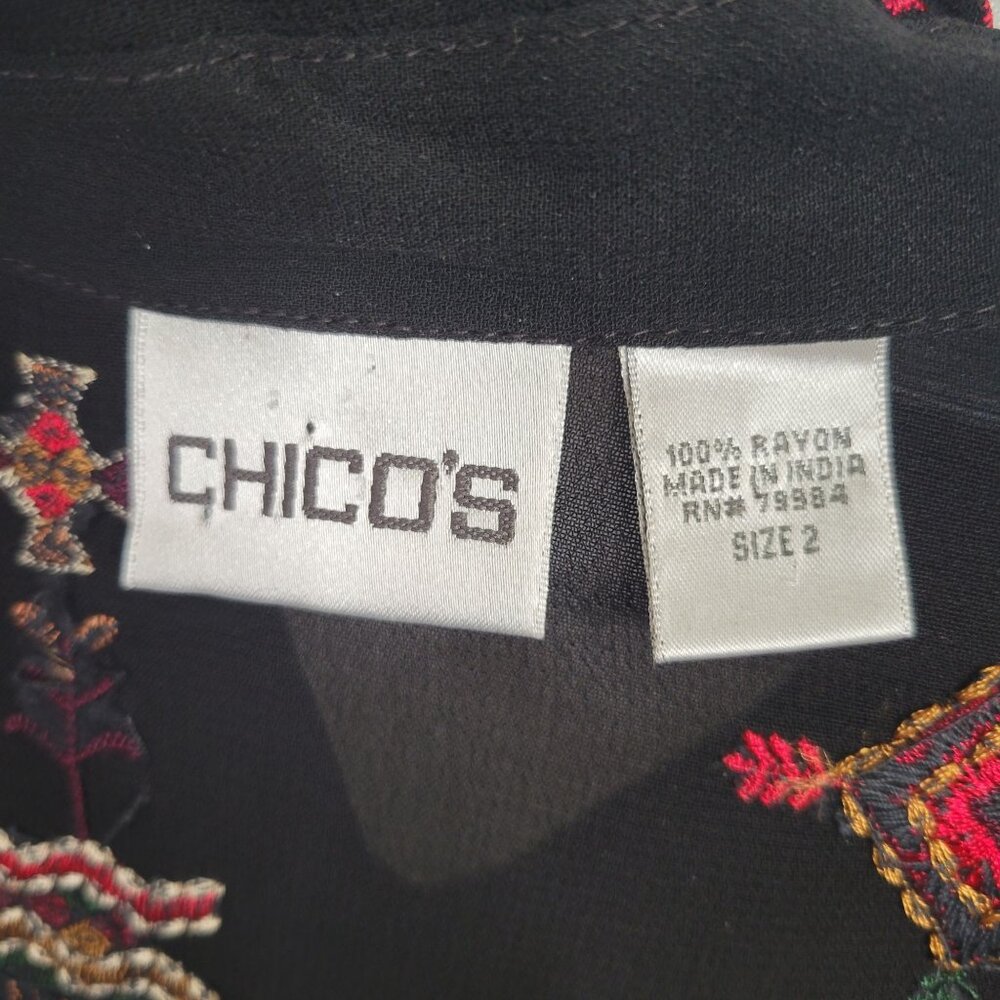 Chico's 2 Size L Twin Set Satin Tank Embroidered Beaded Crepe Shirt Jacket - Picture 7 of 14